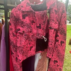 SHEIN Pink and Black Patterned Blazer